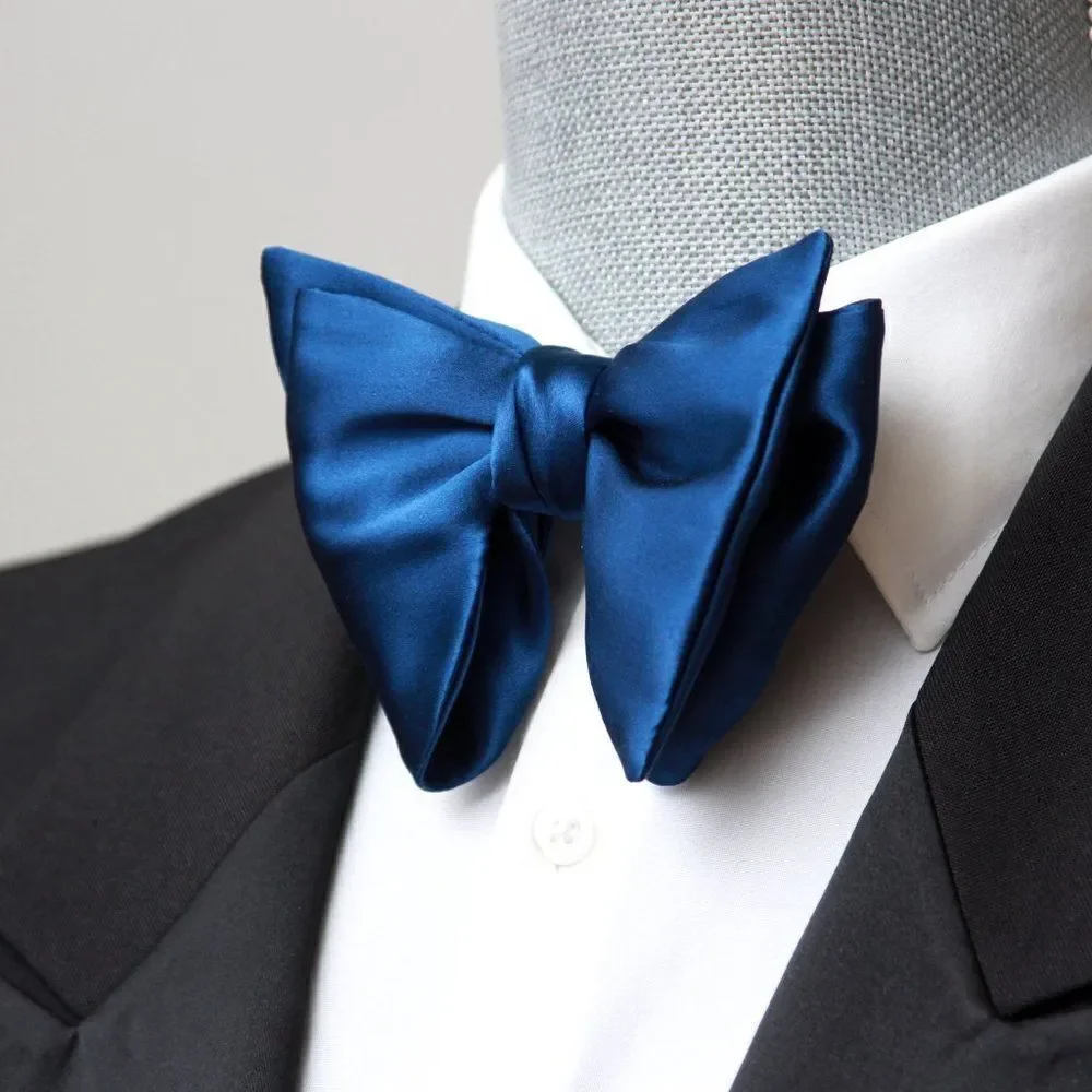 Men's Self-tied Bow‎ Tie 100%Silk Big Butterfly Blue Solid S641